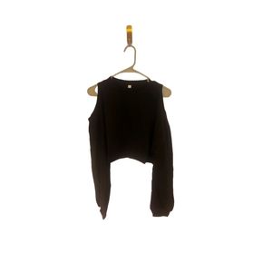 Cold Shoulder Long Sleeve Crop Top in Black